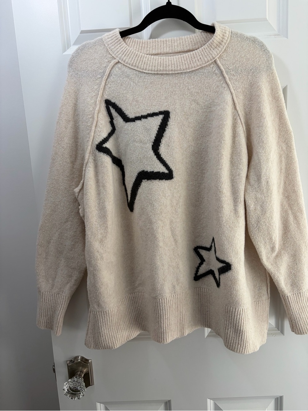 aerie Cream Oversized Sweater with Black Stars Size Size M-XL